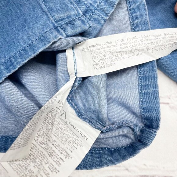 NEW Zara 6-9 mos Ruffle Collared Chambray Denim Button Up 100% Cotton - Picture 7 of 7